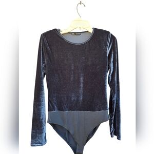 Zara Velvet Body Suit Long Sleeve Witchy Vibes Large Sapphare Blue Whimsygoth